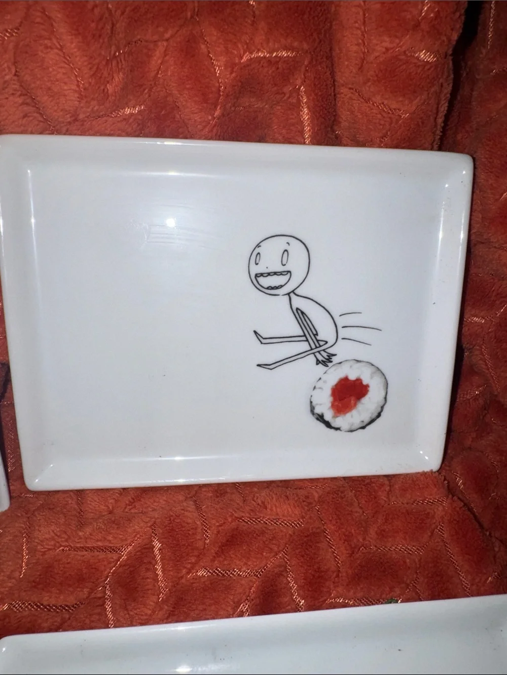 CB2 Rare Stick Figure Comic Food Art Rectangular Appetizer Plates Set of 4
